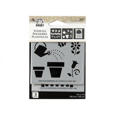 FolkArt • stencil bloempot x3