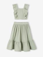 Ceremonie-set blouse en rok met volant voor meisjes saliegroen - thumbnail
