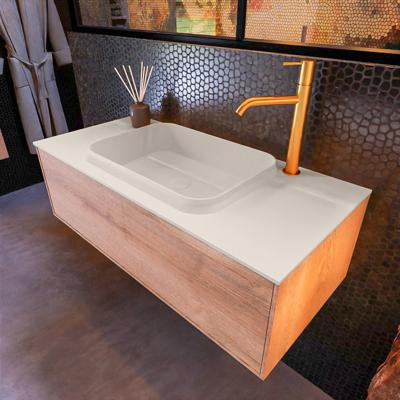 Badkamermeubelset Mondiaz Erin 100 cm met 1 Lade met RIDGE Wastafel Midden Linen met 1 kraangat Greeploos Mat Washed Oak Badkamermeubelset Mondiaz Erin 100 cm met 1 Lade met RIDGE Wastafel Midden Linen met 1 kraangat Greeploos Mat Washed Oak