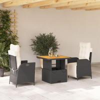 3-delige Tuinset met kussens poly rattan zwart - thumbnail