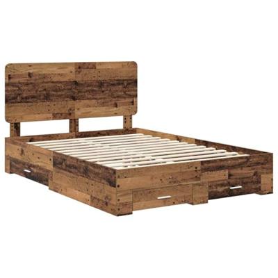 Bedframe met hoofdeinde Oudhout 140 x 190 cm Bewerkt hout