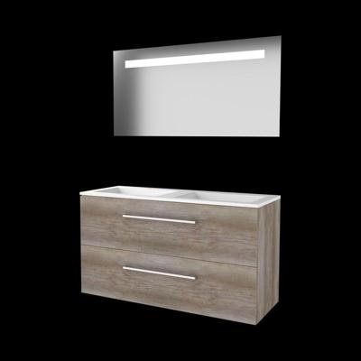 Basic-Line Economic 46 Badkamermeubelset - 120 x 46 cm - Met Grepen - 2 Lades - Acryl Wastafel - Zonder Kraangat - Spiegel met LED Verlichting - Scotch Oak