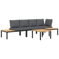 4-delige Loungeset met kussens aluminium zwart - thumbnail