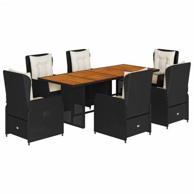 7-delige Tuinset met kussens poly rattan zwart