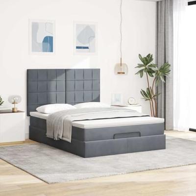 Ottoman bed met matrassen 140x200cm fluweel donkergrijs