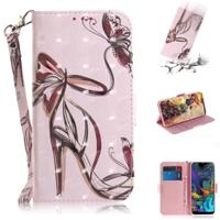 3D schilderij Butterfly hoge hakken patroon gekleurde tekening horizontale Flip lederen case voor LG K50 met houder & kaartsleuven & portemonnee - thumbnail