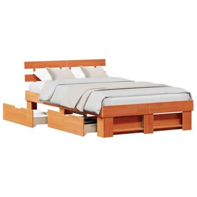 Bedframe met lade Wasbruin 120 x 200 cm Massief grenenhout