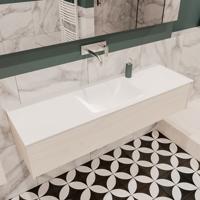 Mondiaz Lush Cloud badmeubel underlayment 150 cm 1 lade solid surface enkele spoelbak midden zonder kraangat - thumbnail
