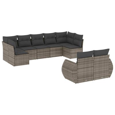 10-delige Loungeset met kussens poly rattan grijs