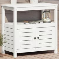 VidaXL Oppottafel met schappen 82,5x45x81 cm massief grenenhout wit - thumbnail