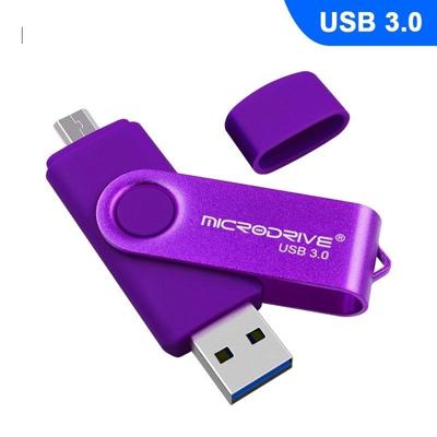 MicroDrive 16GB USB 3 0 Android telefoon & computer dual-use roterende metalen U-schijf (paars)