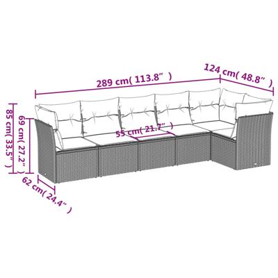 7-delige Loungeset met kussens poly rattan beige - thumbnail