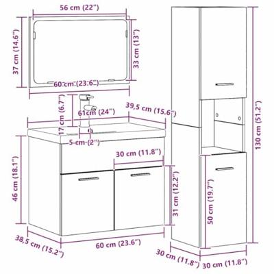 Badkamermeubelset met plank met opslag 4 pcs Bruin Bewerkt hout