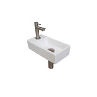 INK - Fonteinpack Porselein Links incl. Fonteinkraan - Design Sifon - Design Plug en Montageset - 360x180x90 Mm - Mat Wit/brushed Nickel - thumbnail