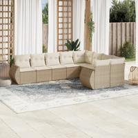 9-delige Loungeset met kussens poly rattan beige - thumbnail