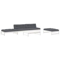 6-delige Loungeset met kussens massief hout wit - thumbnail