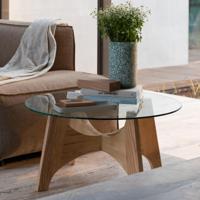 Zuiver Ronde Salontafel 'Kobe' Essenhout en glas, 80cm - thumbnail