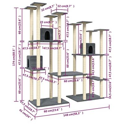 VidaXL Kattenmeubel met sisal krabpalen 174 cm donkergrijs