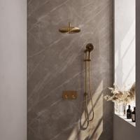 Brauer Gold Edition Thermostatische Regendoucheset Inbouw - Hoofddouche 30 cm - Gebogen Wandarm - Met Drukknoppen - Handdouche 3 Standen - Doucheslang - Geintegreerde Glijstang - Geborsteld Goud - thumbnail