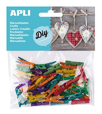 Apli houten gekleurde mini wasknijpers, blister met 45 stuks in geassorteerde kleuren