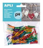 Apli houten gekleurde mini wasknijpers, blister met 45 stuks in geassorteerde kleuren - thumbnail