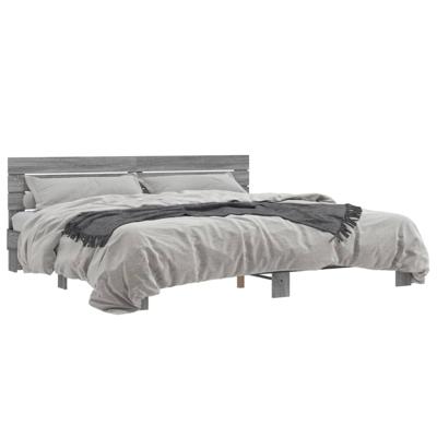 Bedframe bewerkt hout metaal grijs sonoma eiken 200x200 cm