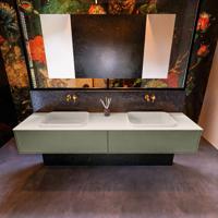 Badkamermeubelset Mondiaz Erin 200 cm met 2 Lades met RIDGE Wastafel Dubbel Linen Zonder Kraangaten Greeploos Mat Army - thumbnail