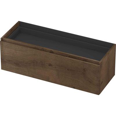 INK - Onderkast 1L met Binnenlade Greeploos Houten Keerlijst Fineer Zonder Sifonuitsparing in Binnenlade - 1200x450x400 Mm - Chocolate Fineer
