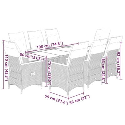 9-delige Bistroset met kussens poly rattan grijs