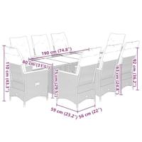 9-delige Bistroset met kussens poly rattan grijs - thumbnail