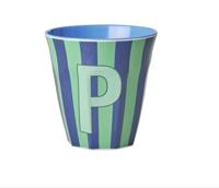 Gestreepte melamine beker LETTER P rice, medium 250 ml meerkleurig - thumbnail