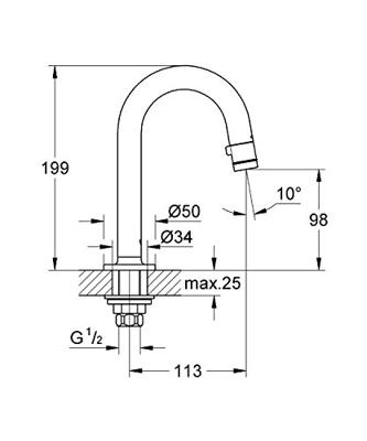 GROHE Universal toiletkraan met hoge C uitloop chroom 20201000 GROHE Universal toiletkraan met hoge C uitloop chroom 20201000