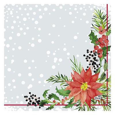 Duni 3-laags tissue servet xmas flowers 33x33cm grijs 20 stuks