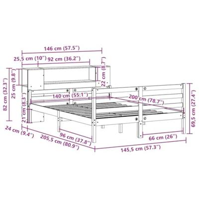 Bed met boekenkast zonder matras massief grenenhout 140x200 cm - thumbnail