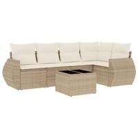 6-delige Loungeset met kussens poly rattan beige - thumbnail