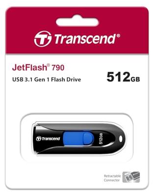 Transcend JetFlash® 790 USB-stick 512 GB Zwart, Blauw TS512GJF790K USB-A 3.1 Gen 1