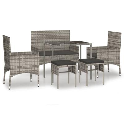6-delige Loungeset met kussens poly rattan grijs 6-delige Loungeset met kussens poly rattan grijs