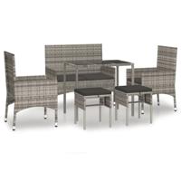 6-delige Loungeset met kussens poly rattan grijs - thumbnail