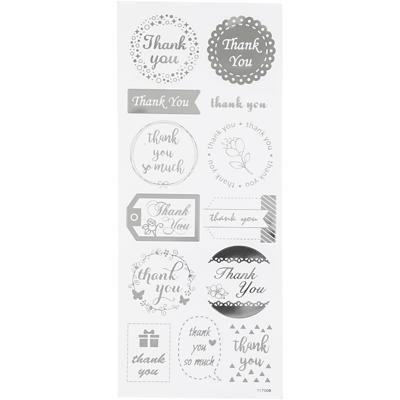 Creativ Company Stickers, thank you, vel 10x24 cm, ca. 13 stuk, zilver, 1 vel