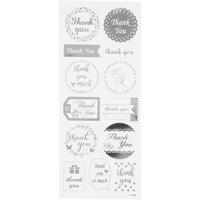 Creativ Company Stickers, thank you, vel 10x24 cm, ca. 13 stuk, zilver, 1 vel - thumbnail