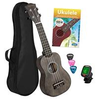 Cascha HH 3969 sopraan ukelele set zwart (4-talig) - thumbnail