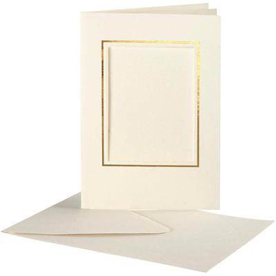 Creativ Company Passepartout kaarten , rechthoek met gouden rand, afmeting kaart 10,5x15 cm, afmeting envelop 11,5x16,5 cm, off-white, 10 set/ 1 doos