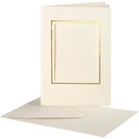 Creativ Company Passepartout kaarten , rechthoek met gouden rand, afmeting kaart 10,5x15 cm, afmeting envelop 11,5x16,5 cm, off-white, 10 set/ 1 doos - thumbnail