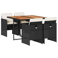 5-delige Tuinset met kussens poly rattan zwart - thumbnail