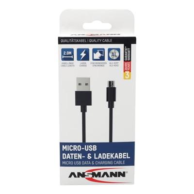 Ansmann 1700-0077 USB-kabel USB 2.0 USB-A stekker, USB-micro-B stekker 2.00 m Zwart Aluminium-stekker, TPE-mantel