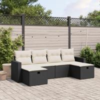 6-delige Loungeset met kussens poly rattan zwart - thumbnail