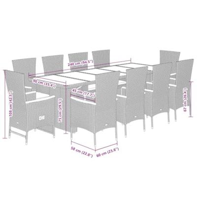 11-delige Tuinset met kussens poly rattan grijs