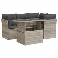 5-delige Loungeset met kussens poly rattan lichtgrijs - thumbnail