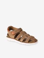 Sandalen voor kinderen van leer met klittenband kameel - thumbnail