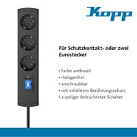 Kopp 234405008 Overspanningsveilige stekkerdoos 3-voudig Antraciet Randaarde stekker 1 stuk(s) - thumbnail